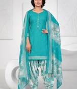 Blue printed cotton blend stitched geometric print salwar kurta dupatta for women