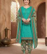 Teal printed cotton blend stitched floral print salwar kurta dupatta for women