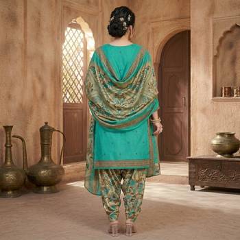 Teal printed cotton blend stitched floral print salwar kurta dupatta for women 4