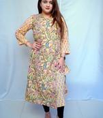 Yellow Bagru Handblock Printed  Cotton Angrakha Kurti