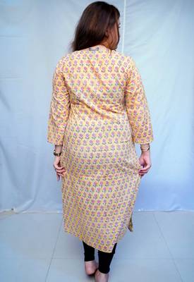 Yellow Bagru Handblock Printed  Cotton Angrakha Kurti 2