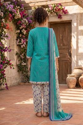Teal printed cotton blend stitched floral print salwar kurta dupatta for women 3