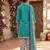 Teal printed cotton blend stitched floral print salwar kurta dupatta for women