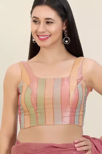 Women's satin crush padded back open sleeveless saree blouse