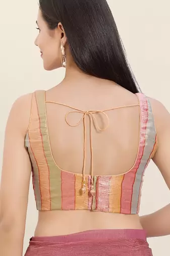 Women's satin crush padded back open sleeveless saree blouse