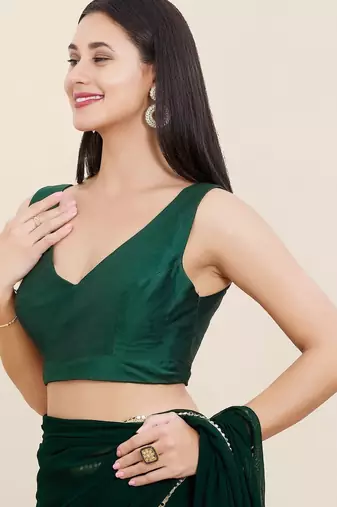Women's tafeta silk padded back open sleeveless saree blouse