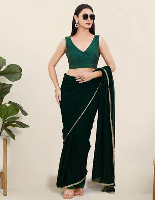 Women's tafeta silk padded back open sleeveless saree blouse 4