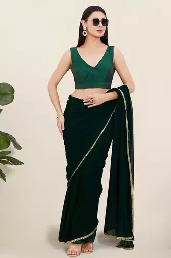 Women's tafeta silk padded back open sleeveless saree blouse