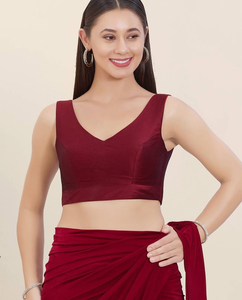 Women's tafeta silk padded back open sleeveless saree blouse