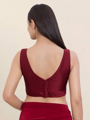 Women's tafeta silk padded back open sleeveless saree blouse 2