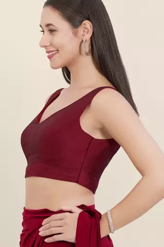 Women's tafeta silk padded back open sleeveless saree blouse