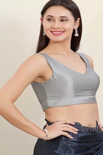 Women's tafeta silk padded back open sleeveless saree blouse