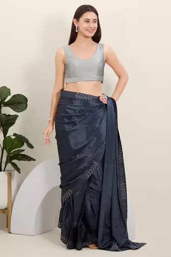 Women's tafeta silk padded back open sleeveless saree blouse