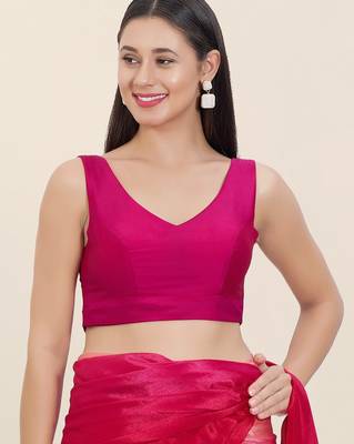 Women's tafeta silk padded back open sleeveless saree blouse 1