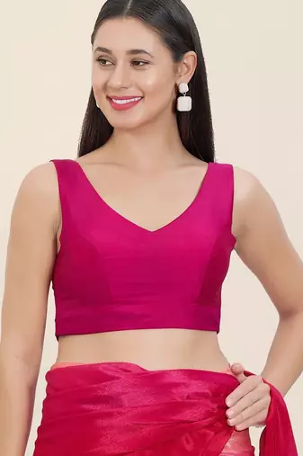 Women's tafeta silk padded back open sleeveless saree blouse
