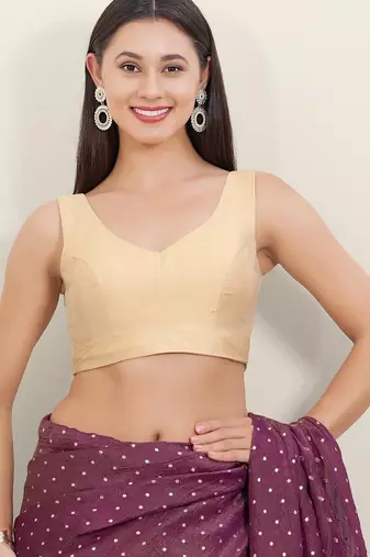 Women's tafeta silk padded back open sleeveless saree blouse
