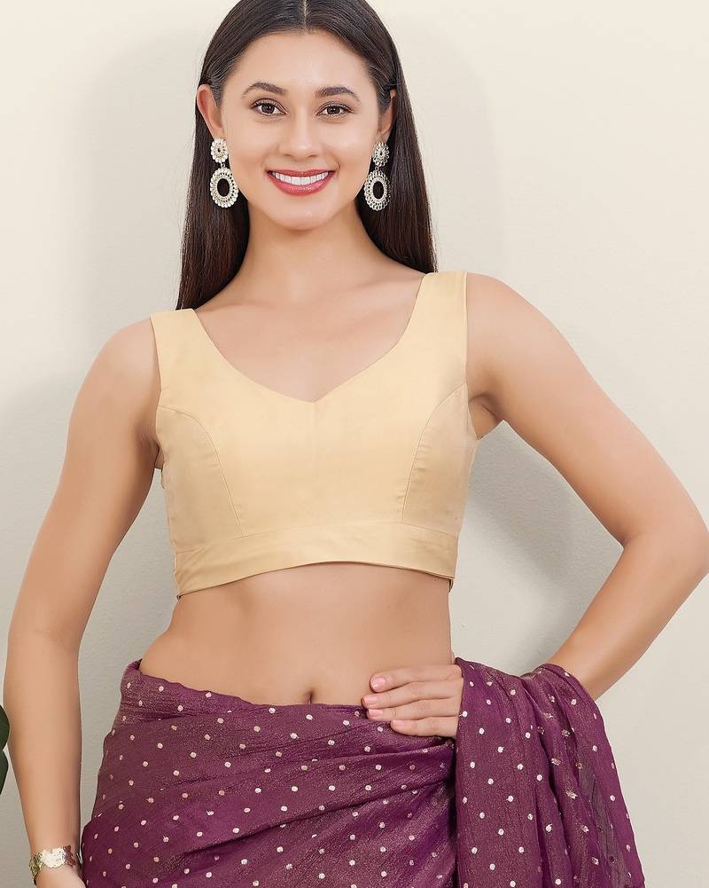 Women's tafeta silk padded back open sleeveless saree blouse