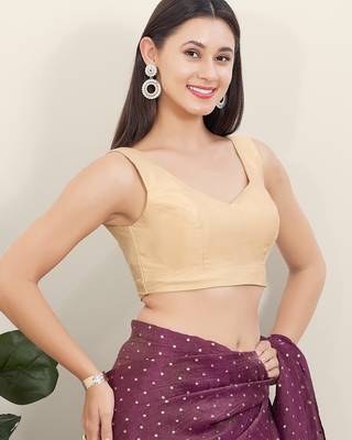 Women's tafeta silk padded back open sleeveless saree blouse 3