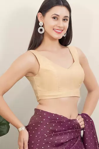 Women's tafeta silk padded back open sleeveless saree blouse