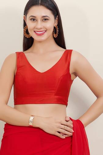 Women's tafeta silk padded back open sleeveless saree blouse