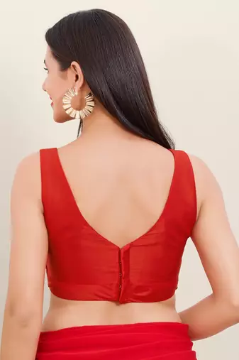 Women's tafeta silk padded back open sleeveless saree blouse