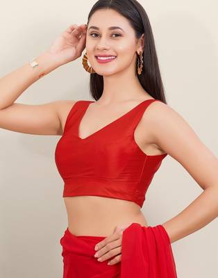 Women's tafeta silk padded back open sleeveless saree blouse 3