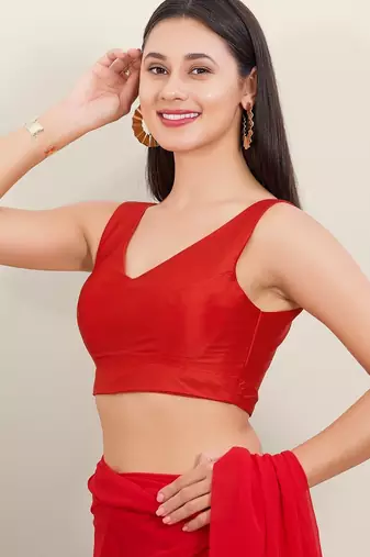 Women's tafeta silk padded back open sleeveless saree blouse