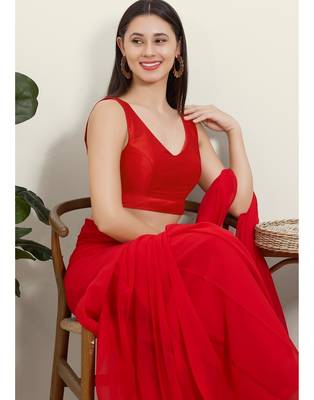 Women's tafeta silk padded back open sleeveless saree blouse 4