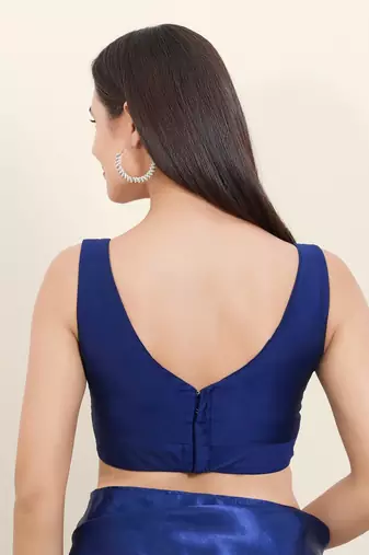 Women's tafeta silk padded back open sleeveless saree blouse