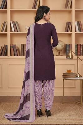 Purple printed cotton blend stitched floral print salwar kurta dupatta for women 3
