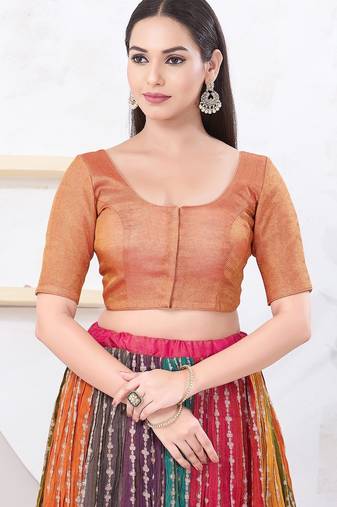 Women's tissue padded front open elbow sleeves saree blouse