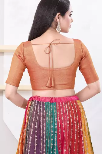 Women's tissue padded front open elbow sleeves saree blouse