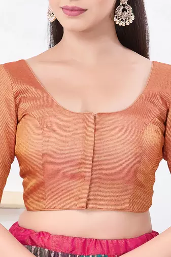 Women's tissue padded front open elbow sleeves saree blouse