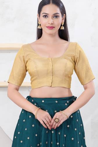 Women's tissue padded front open elbow sleeves saree blouse