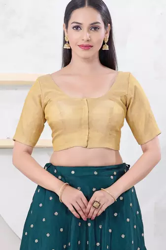Women's tissue padded front open elbow sleeves saree blouse
