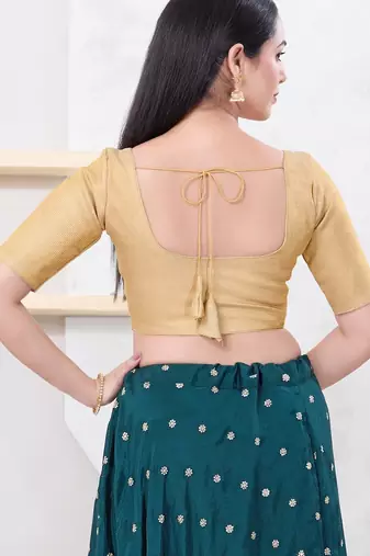 Women's tissue padded front open elbow sleeves saree blouse