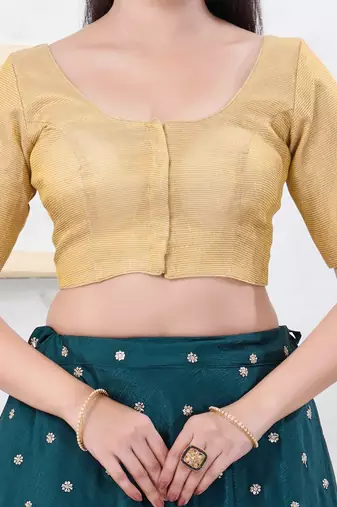 Women's tissue padded front open elbow sleeves saree blouse