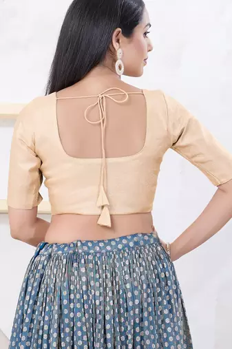 Women's tissue padded front open elbow sleeves saree blouse