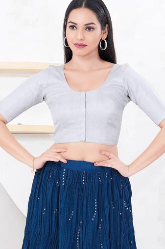 Women's tissue padded front open elbow sleeves saree blouse