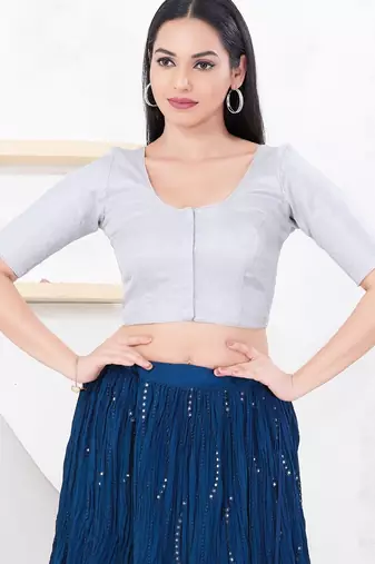Women's tissue padded front open elbow sleeves saree blouse