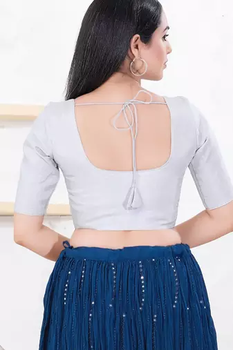 Women's tissue padded front open elbow sleeves saree blouse