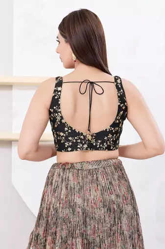 Women's mulbury silk padded back open sleeveless saree blouse
