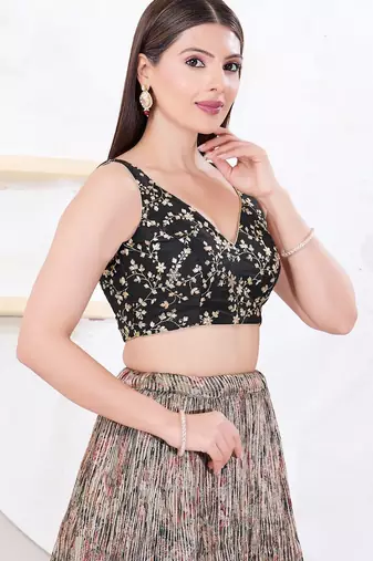 Women's mulbury silk padded back open sleeveless saree blouse