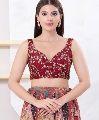 Women's mulbury silk padded back open sleeveless saree blouse 1