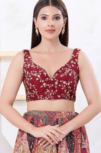Women's mulbury silk padded back open sleeveless saree blouse