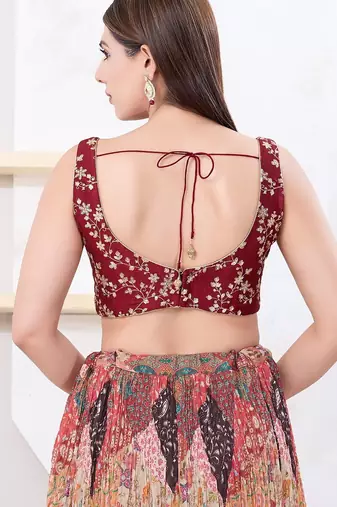 Women's mulbury silk padded back open sleeveless saree blouse