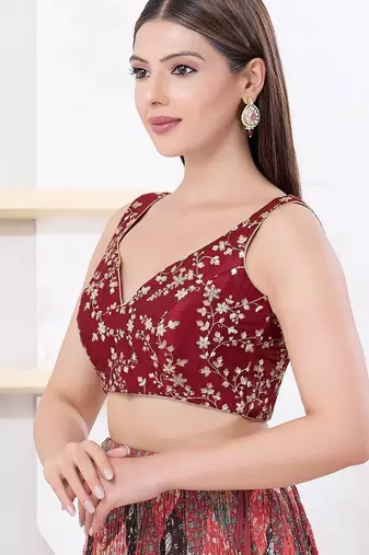 Women's mulbury silk padded back open sleeveless saree blouse