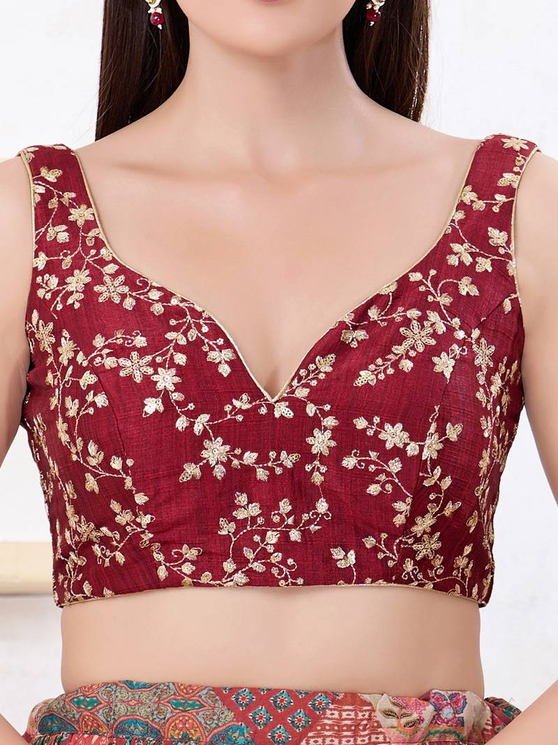 Women's mulbury silk padded back open sleeveless saree blouse