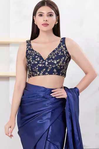 Women's mulbury silk padded back open sleeveless saree blouse