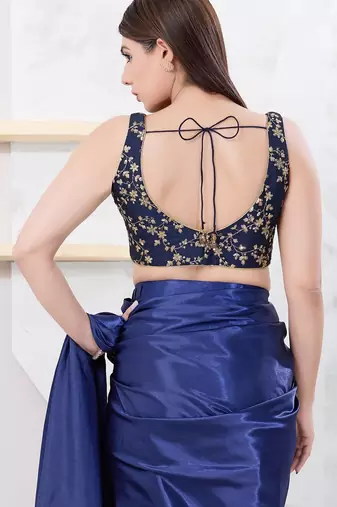 Women's mulbury silk padded back open sleeveless saree blouse